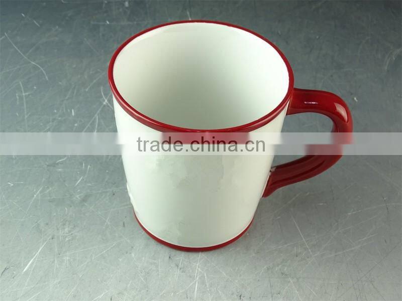 Ceramic stoneware customized enamel mug 450 ml/16 Oz personalised mugs red glazed rim