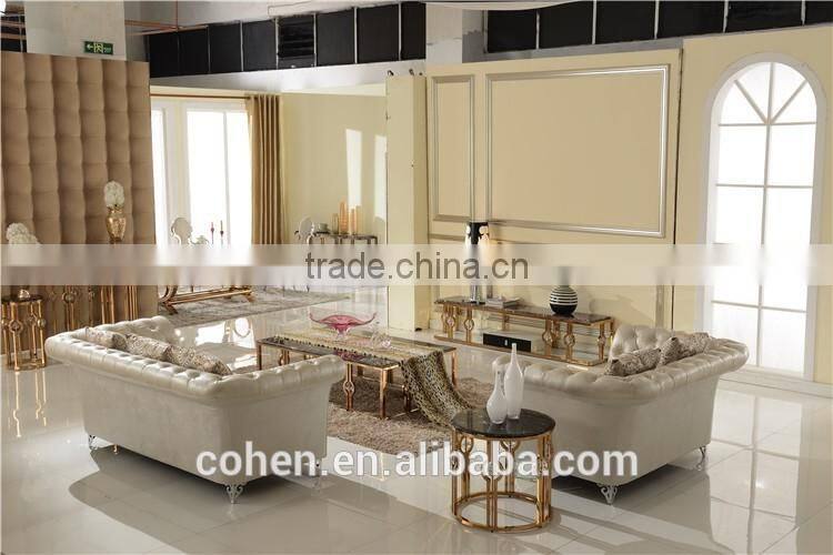 High-endstainless steel golden plated marble top square center table design B818-1
