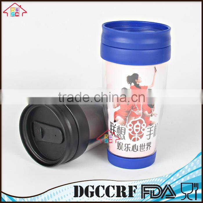 NBRSC Hot Cold Double walled plastic Vacuum Insulated tumblers, thermos auto travel mug , plastic thermal car mug