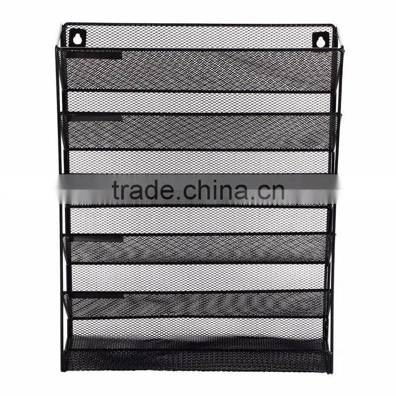 2017 amazon popular design black metal mesh Wall Mount Literature Paper Magazine File Holder
