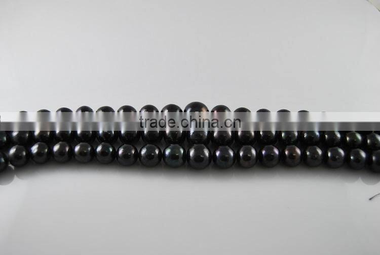 9-10mm black round freshwater pearl strand
