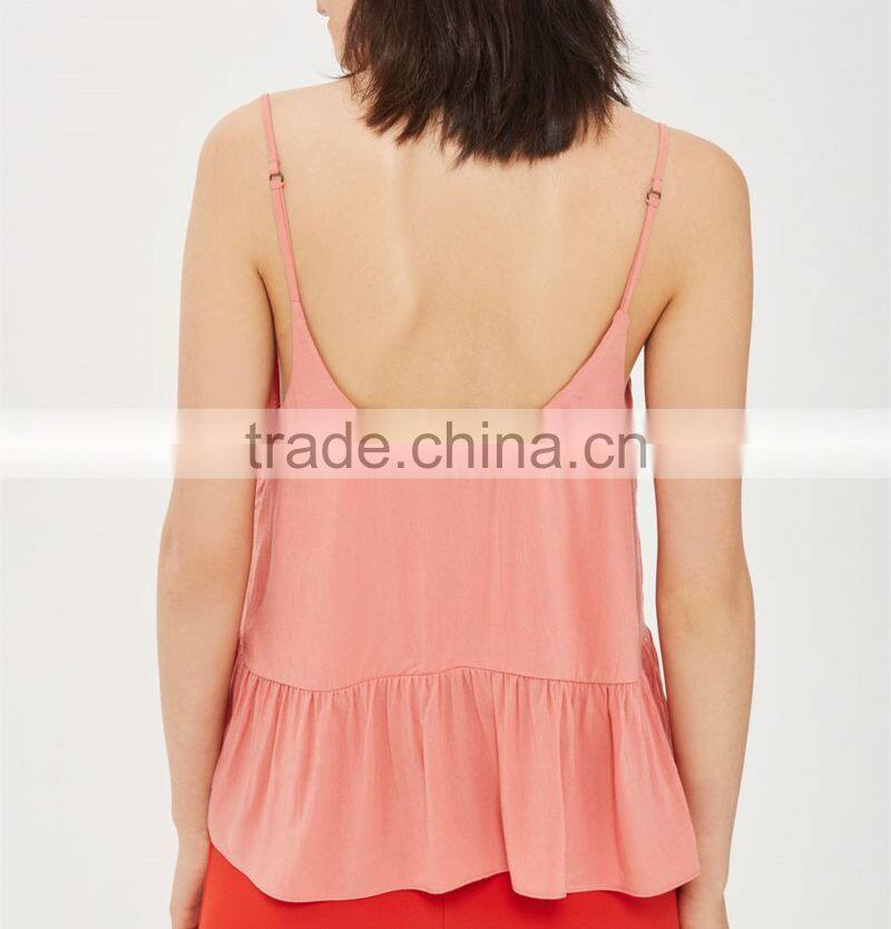 Custom design factory price bulk fancy sexy girl camisole tops pretty peplum hem