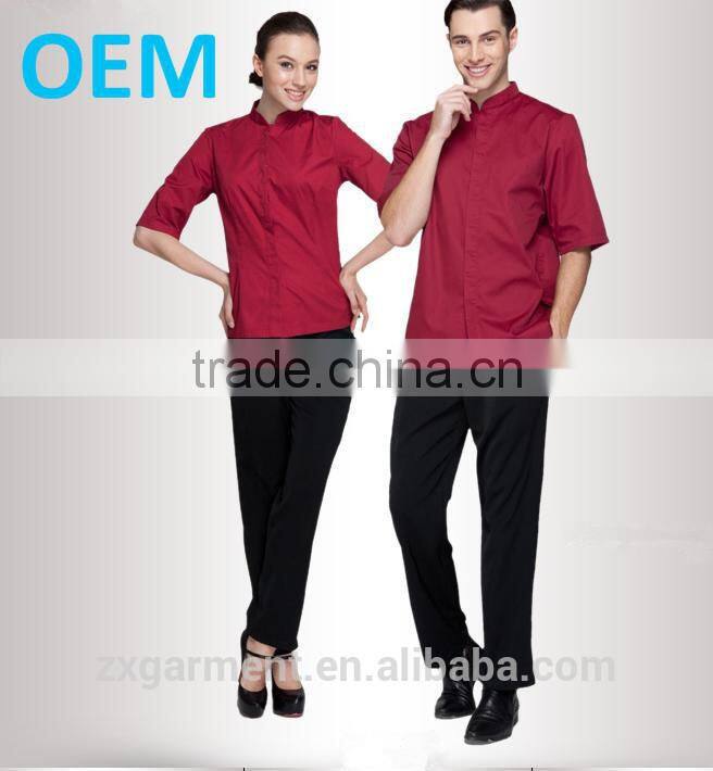 OEM Fashion Designer Poly Cotton red Hotel Men Jacket Chef Uniform