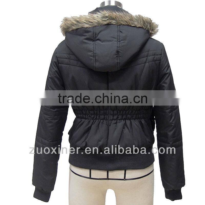 Ladies padded short coat jackets with hood in winter