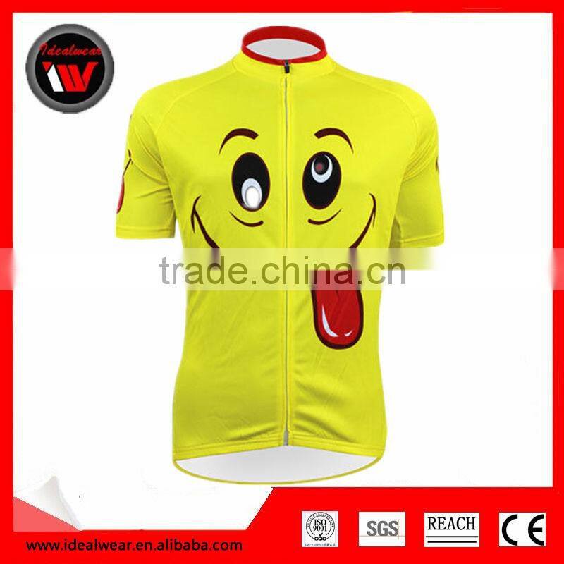 Smile Face Cycling Short Sleeve Jersey Mens Yellow Jerseys