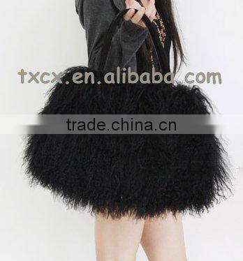 CX-H-24F Newest Fashion Real Tibetan Lamb Fur Lady Handbag Female Bag