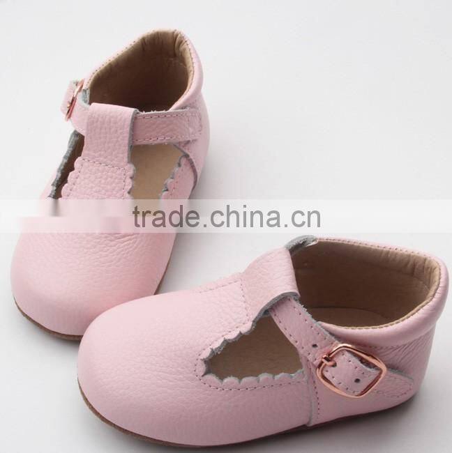 Skidproof genuine leather popular T-bar baby leather shoes soft
