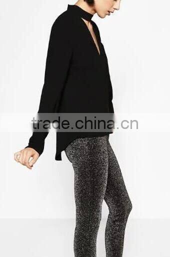 Runwaylover EY2376B Ladies 2017 Deep V-Neck Sexy Pure Color Blouse