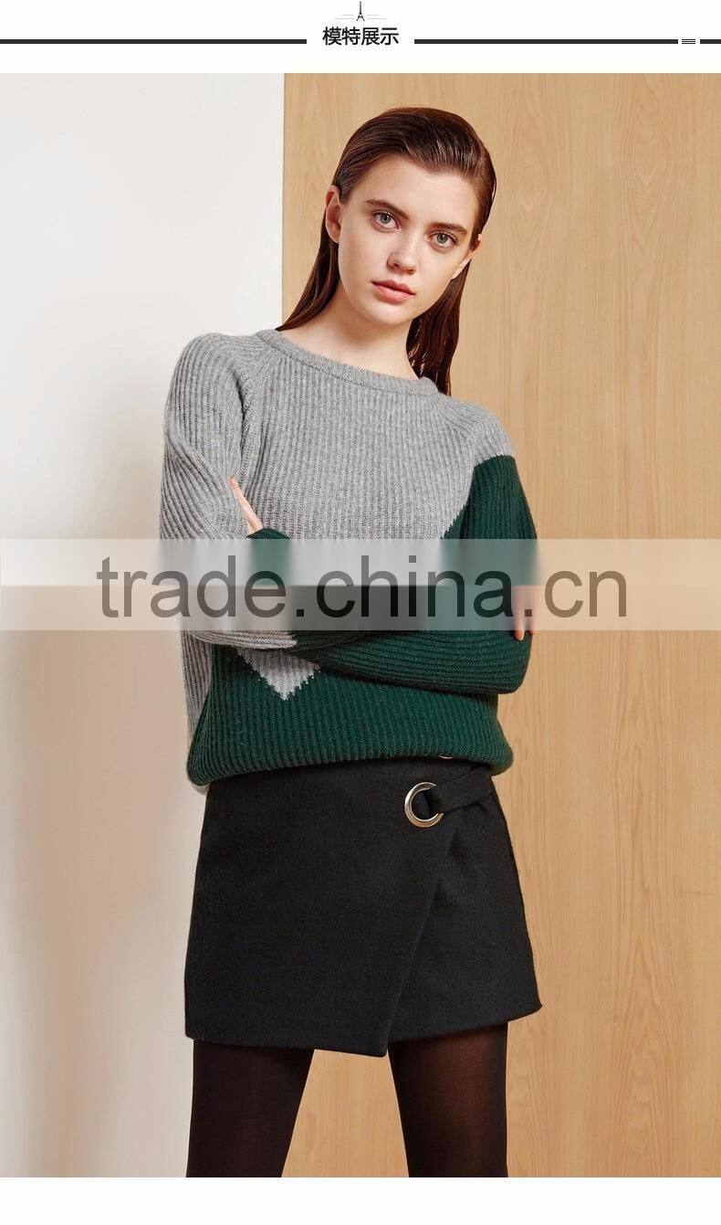 women Geometric design sweater 2017 new style green color pullover sweater
