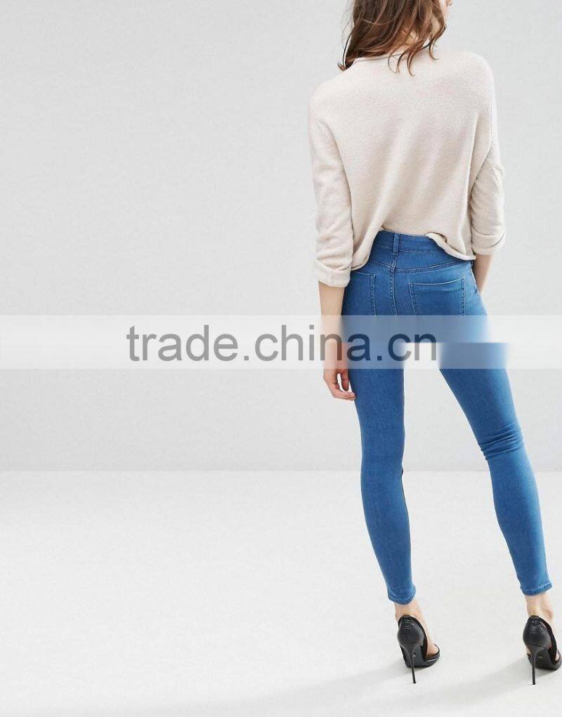 High quality stretch skinny slim fit five pocket jeans used look for lady
