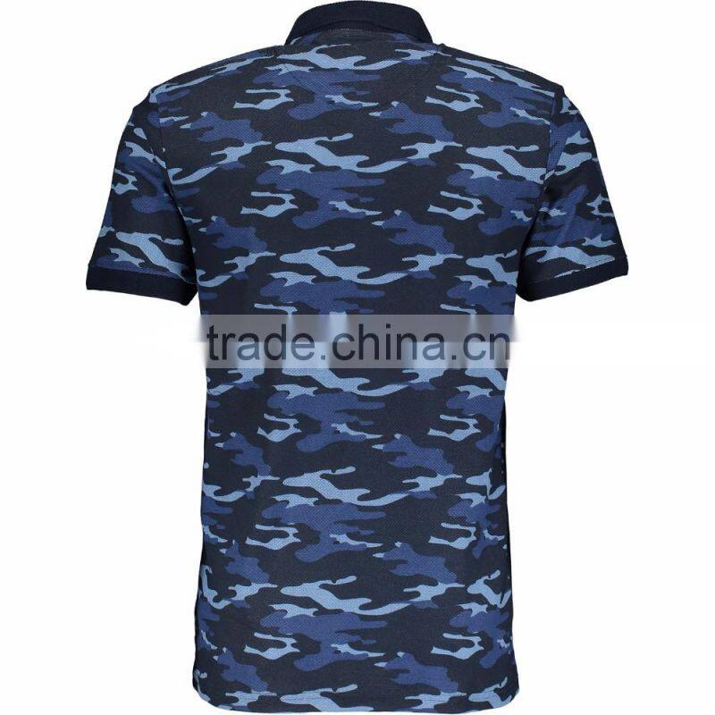Fashion Tops Wear Men Regular Fit Blue Camouflage Polo Shirt with Button