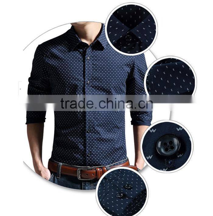 2016 Yarn dyed W printed men slim fit casual shirt