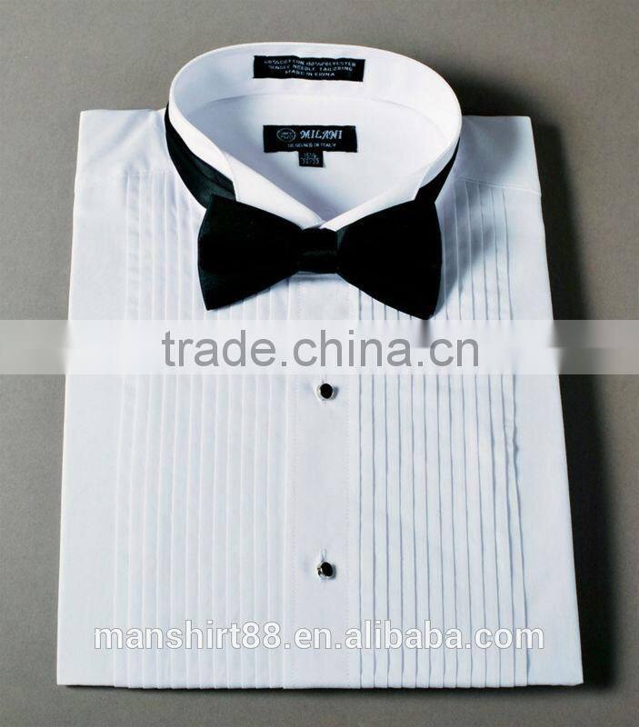 2016 wholesale 65% polyester 35% cotton 1/4" pleats wing-tip collar wedding tuxedo shirt