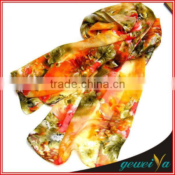Chiffon Pink Flower Printing Hot Arab Hijab Muslim Fashion Scarf