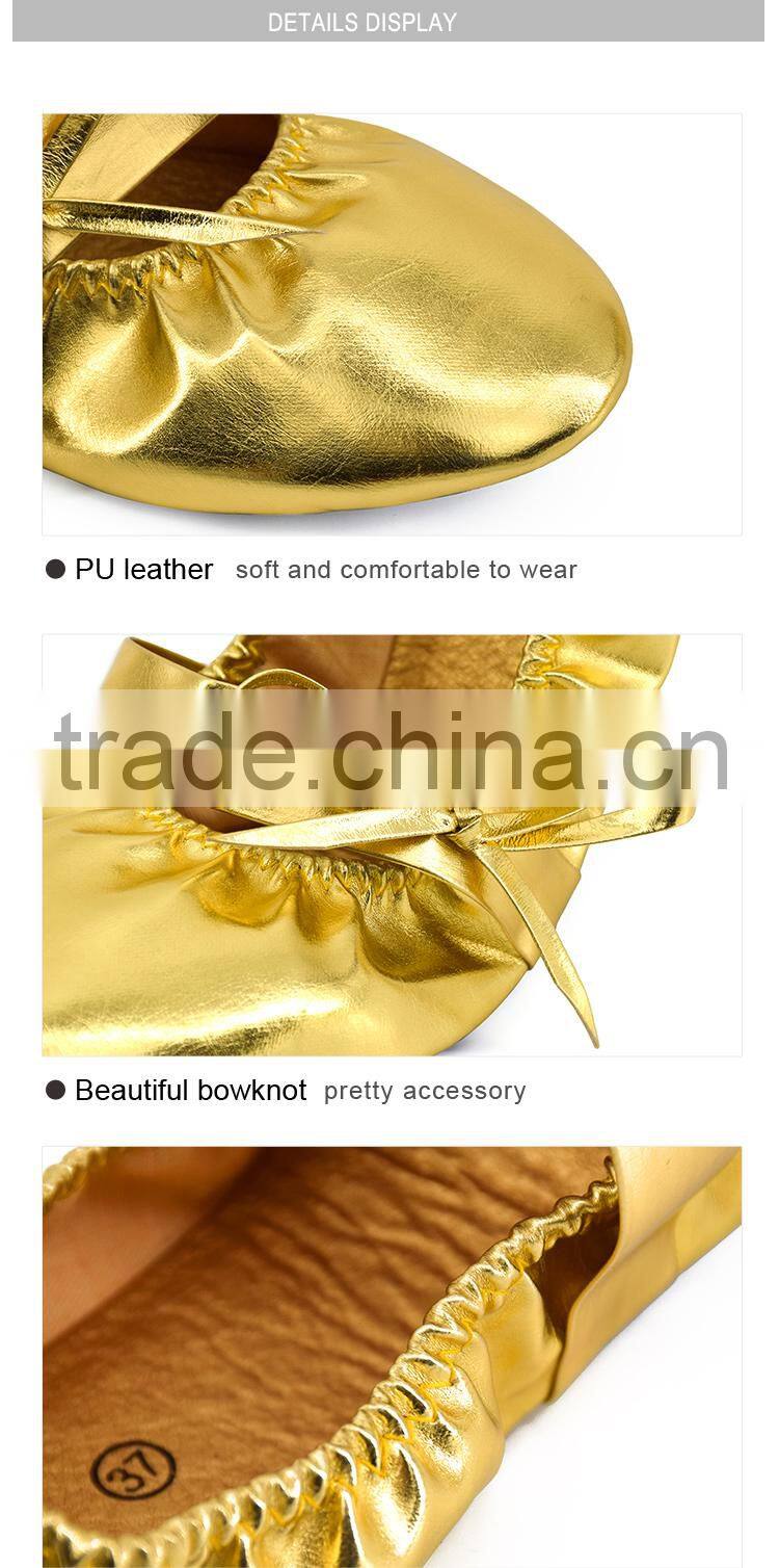 2017 shiny folding girls women soft ballet shoes PU ballet dance shoes