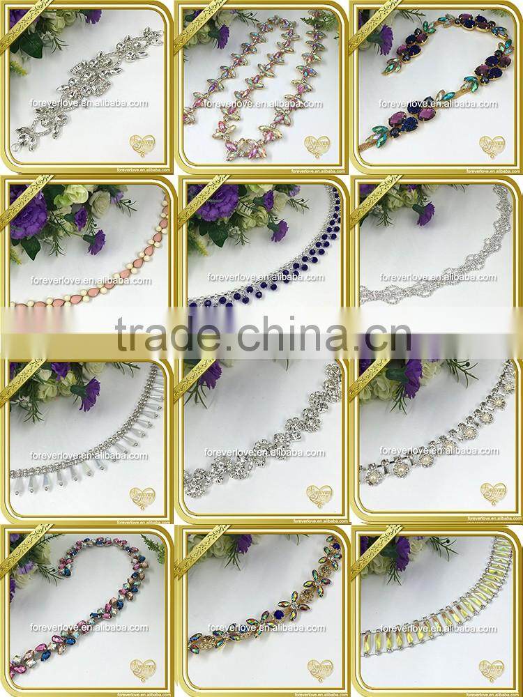 Wholesale bulk cheap silver glass chain trimming rhinestone FC-631