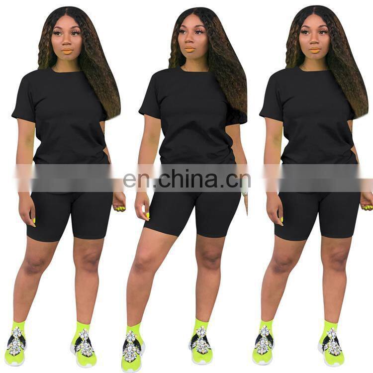 Manufacturer wholesale custom LOGO women's spring and summer mround neck T-shirt shorts street casual sports 2-piece set