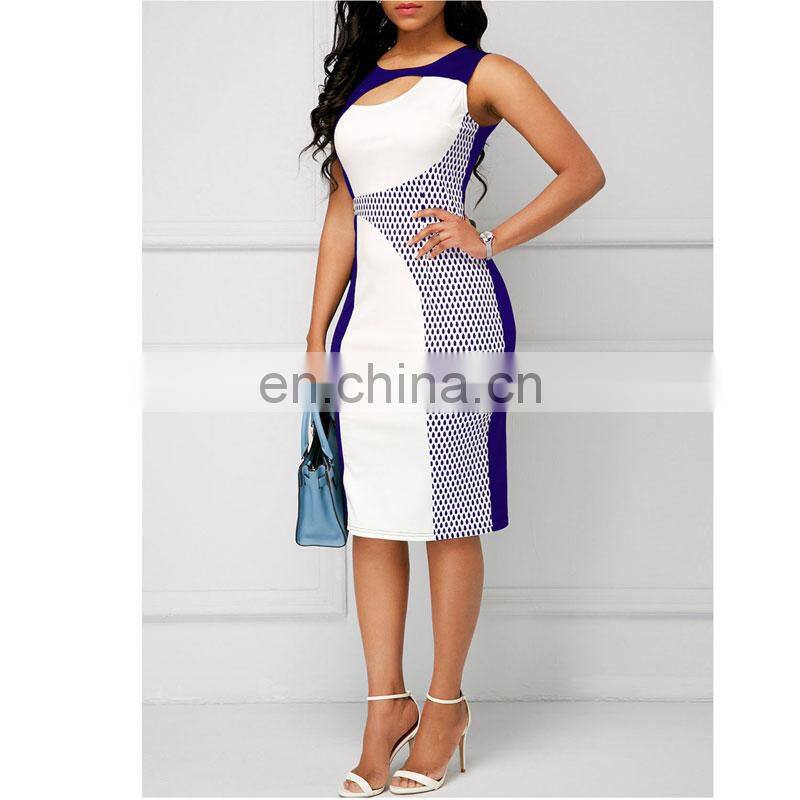 Wholesale custom brand female slim fit pencil round neck sleeveless party formal ladies office dress S-5XL
