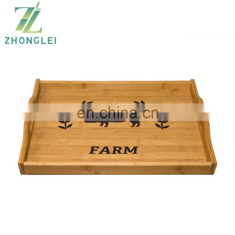Bamboo Retangle Printing Serving Tray for Storage Food and Plate with Handles