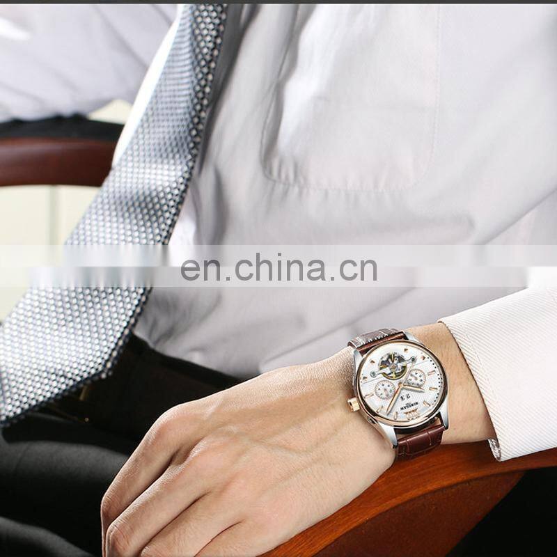 KINYUED J010 High End Mechanical Watches Leather Band Pendulum Automatic Movement Men Watch