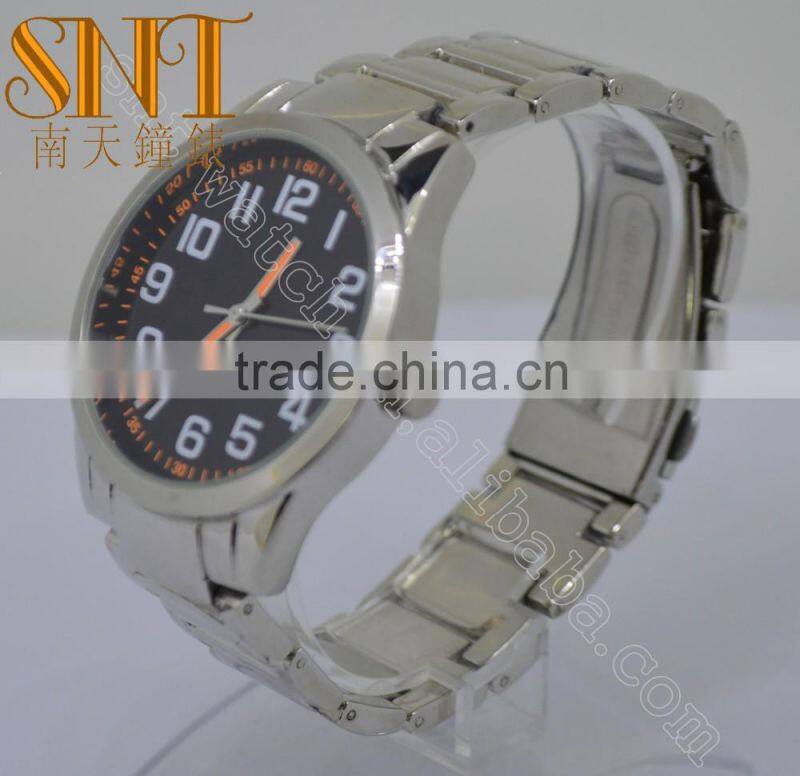 Fashion Black Dial With Orange Chapter Ring , High Quality Stainless Steel Watch