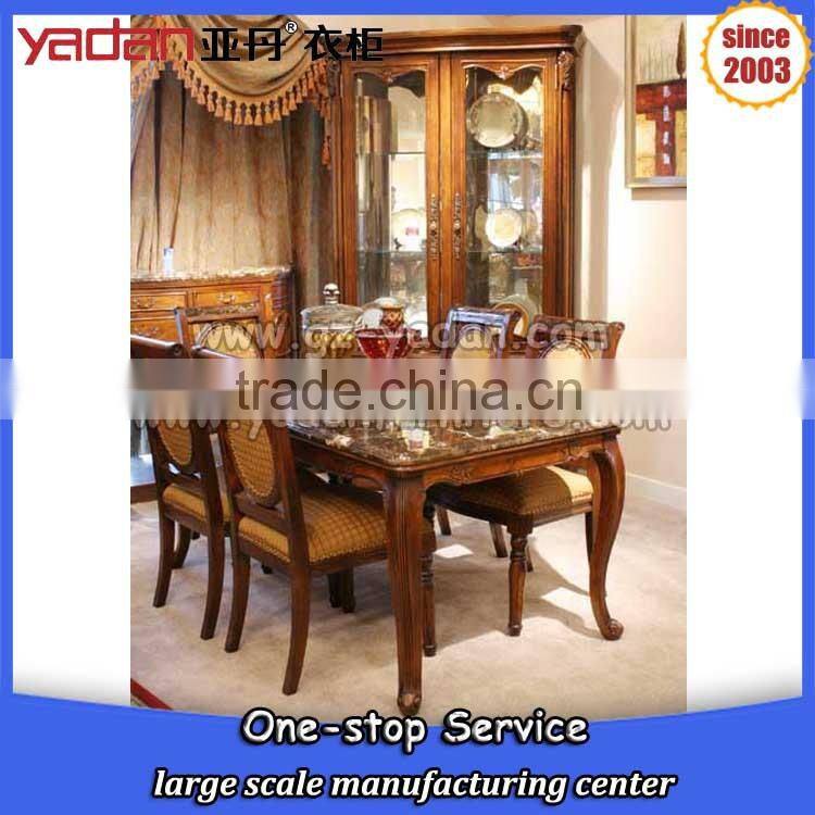 luxury quartz marble top solid wood hand carved wooden dining table