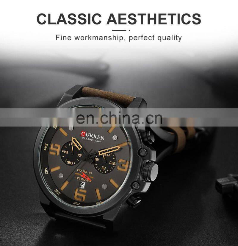 CURREN Mens Watches Top Luxury Brand Waterproof Sport Wrist Watch Chronograph Quartz Military Genuine Leather Relogio Masculino