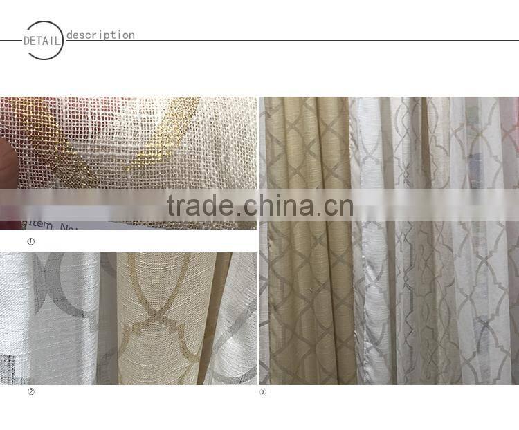 100% Polyester faux line geometric printed/jacquard/hot stamping in silver or gold window curtain fabric