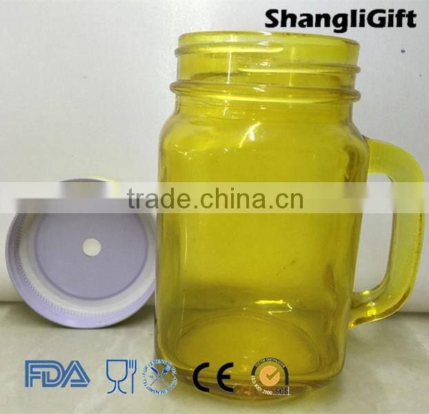 460ml Colored beer Drinking Glass Cup/mug with Handle Glass Mason Jar