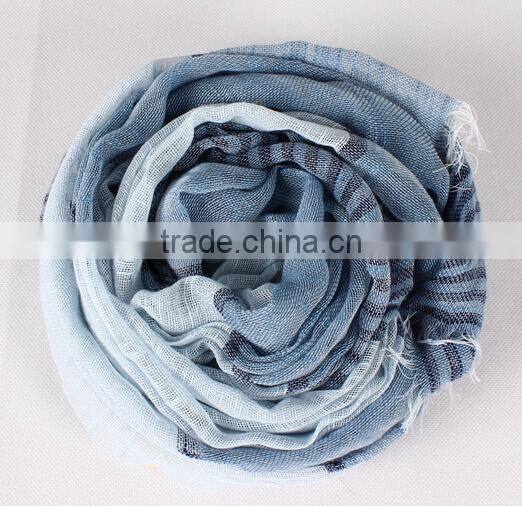 2014 Newest Fashion Lady Stripe Design 100% Cotton Linen Scarf