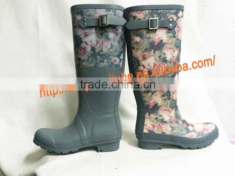 Flower Printed Rubber Rain Boots for Women