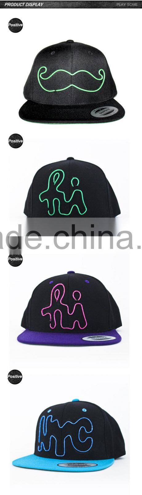 China high quality hip hop flat led lighted fluorescent hats and caps