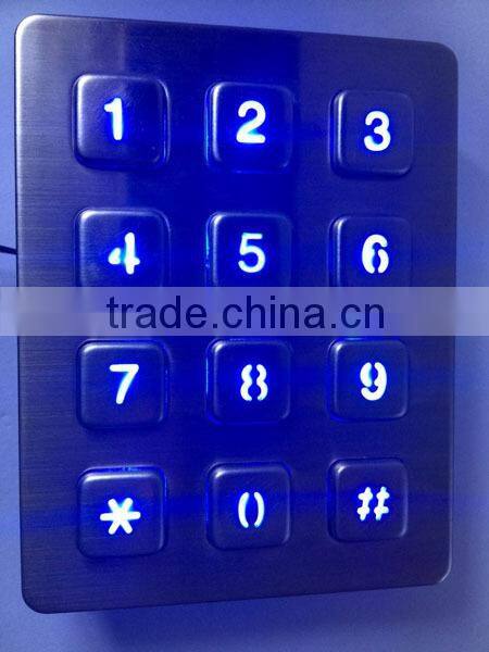 12 keys metal industrial numeric backlight metal keypad