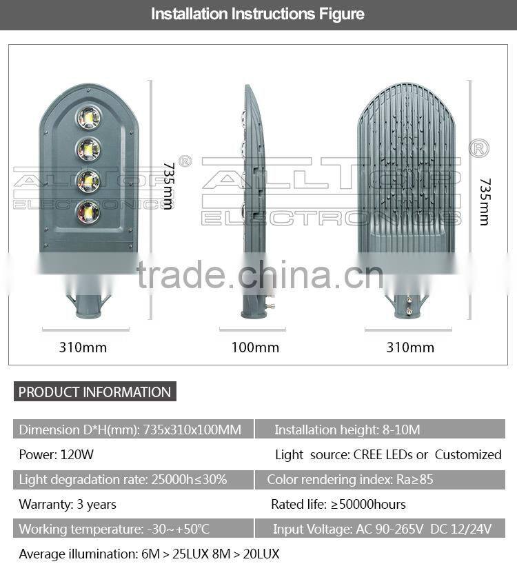IP67 waterproof aluminum alloy 120w led street lighting manufacturers