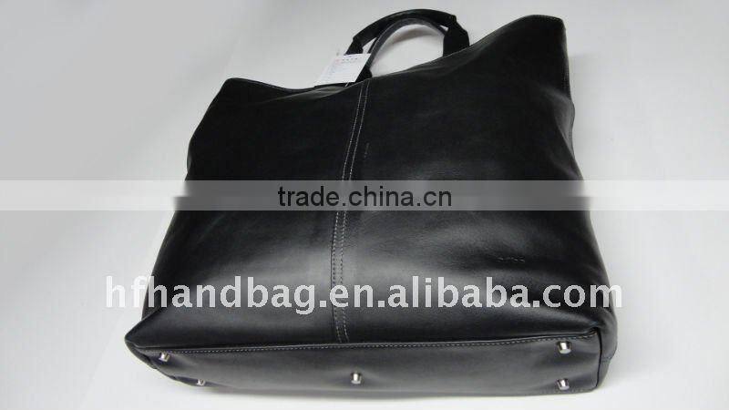 large black leather tote bag