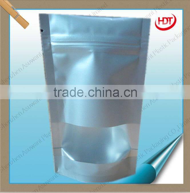 shiny aluminium foil zipper bag with see through window