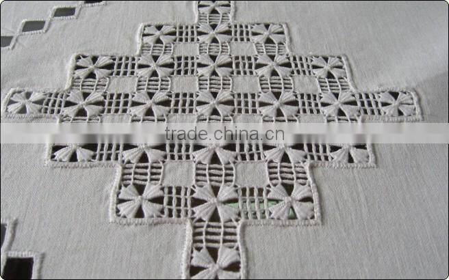 Hand hemstitch white linen table cloth No.7