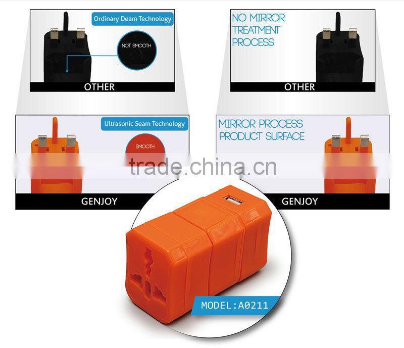 World Travel Adapter with Dual USB Fuse Safety Shutter Four International Plug(UK/US/AU/EU)