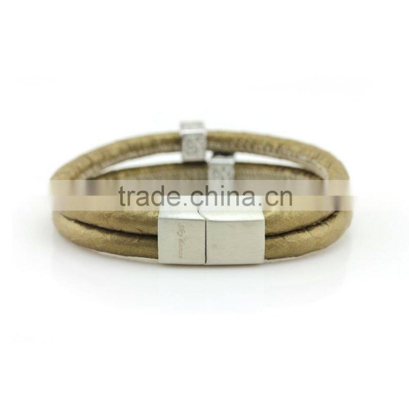 Summer top quality real leather bracelet snakeskin stainless steel buckle bangle in 2016