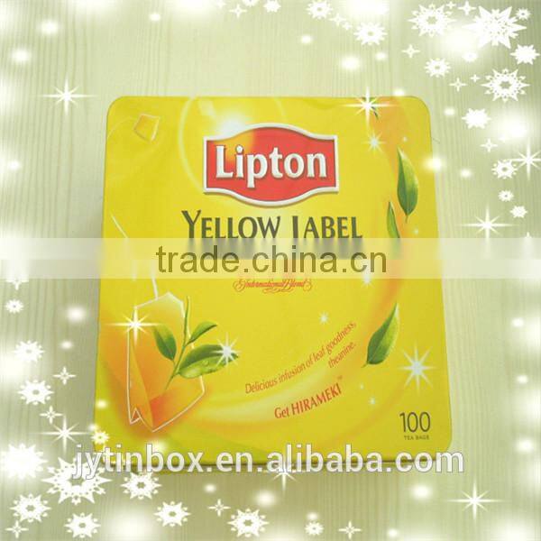 Wholesale tin can manufacture recyclable feature packing box metal can Yellow tea tin box