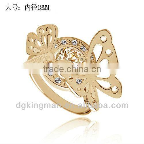 Top Sale Real Gold Plating Animal Rings Butterfly Rings With Austrian Crystal