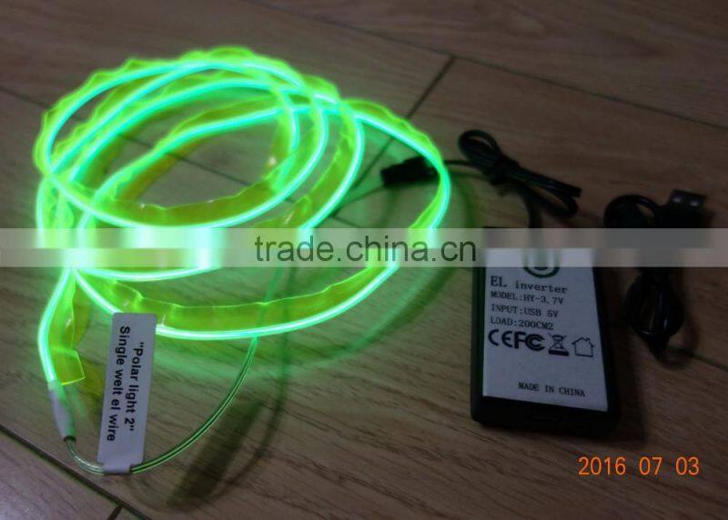 AAX2PCS Battery Clothing fabrics decorate "Polar light 2"2.3mm Single welt in center Orange EL WIRE