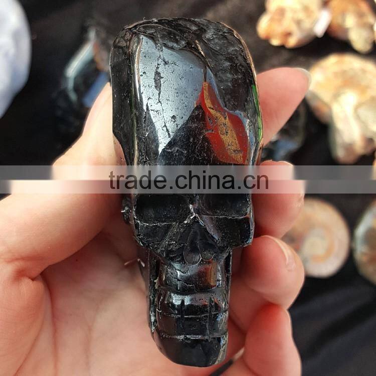 Small Black Tourmaline Crystal Quartz Skull