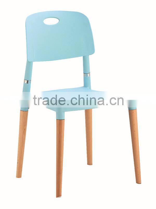 plastic chair with wood leg