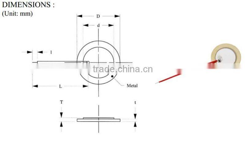 FB-15MS60W high-frequency small ultrasonic piezoelectric transducer with wire (FBELE)