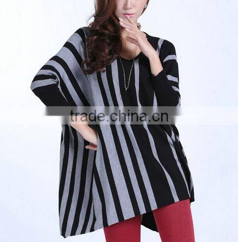 Strip Knitted Asymmetric Sweaters Casual Outwear women poncho