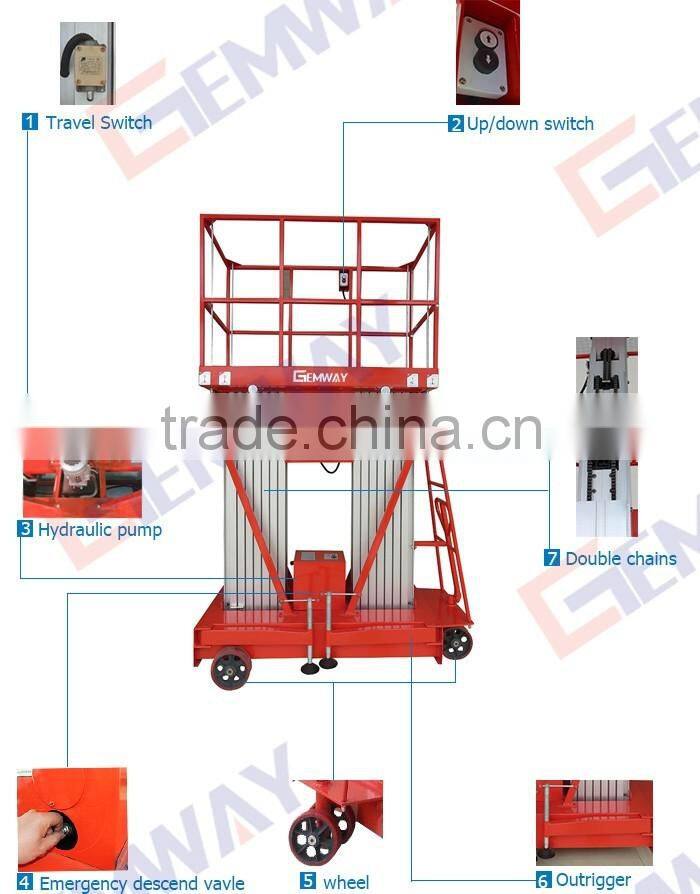10m Vertical mast manual man lift for sale