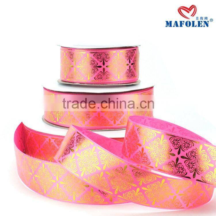 Wholesale high density single face custom ribbon satin with logo gold foil printed