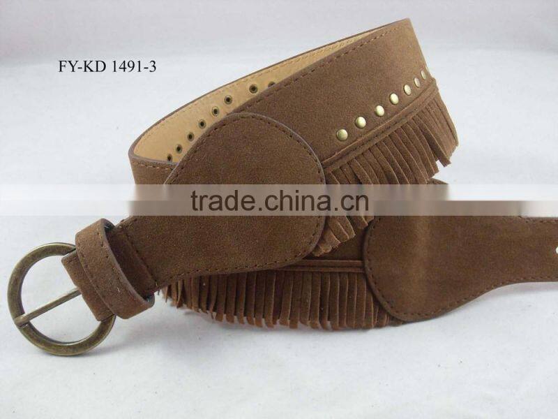 ladies PU leather waist tassel rivet belt for women