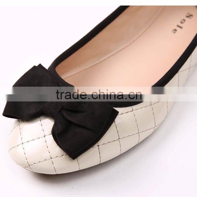 2016 shoes made in china ladies PU quilted soft ballerina with sweet bow